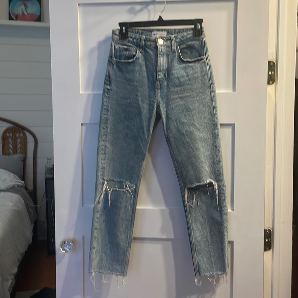Zara size 2 bootleg ripped jeans
